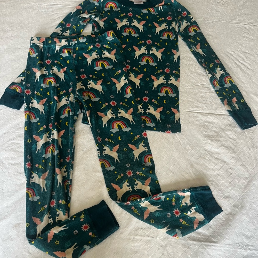 Hanna Andersson Dark Teal Unicorn & Rainbow Pajama Set